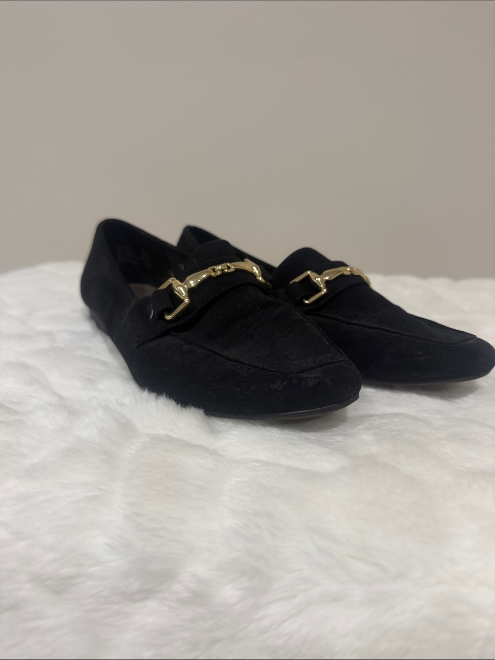 Christian Siriano Black Suede Loafers with Gold Accent
